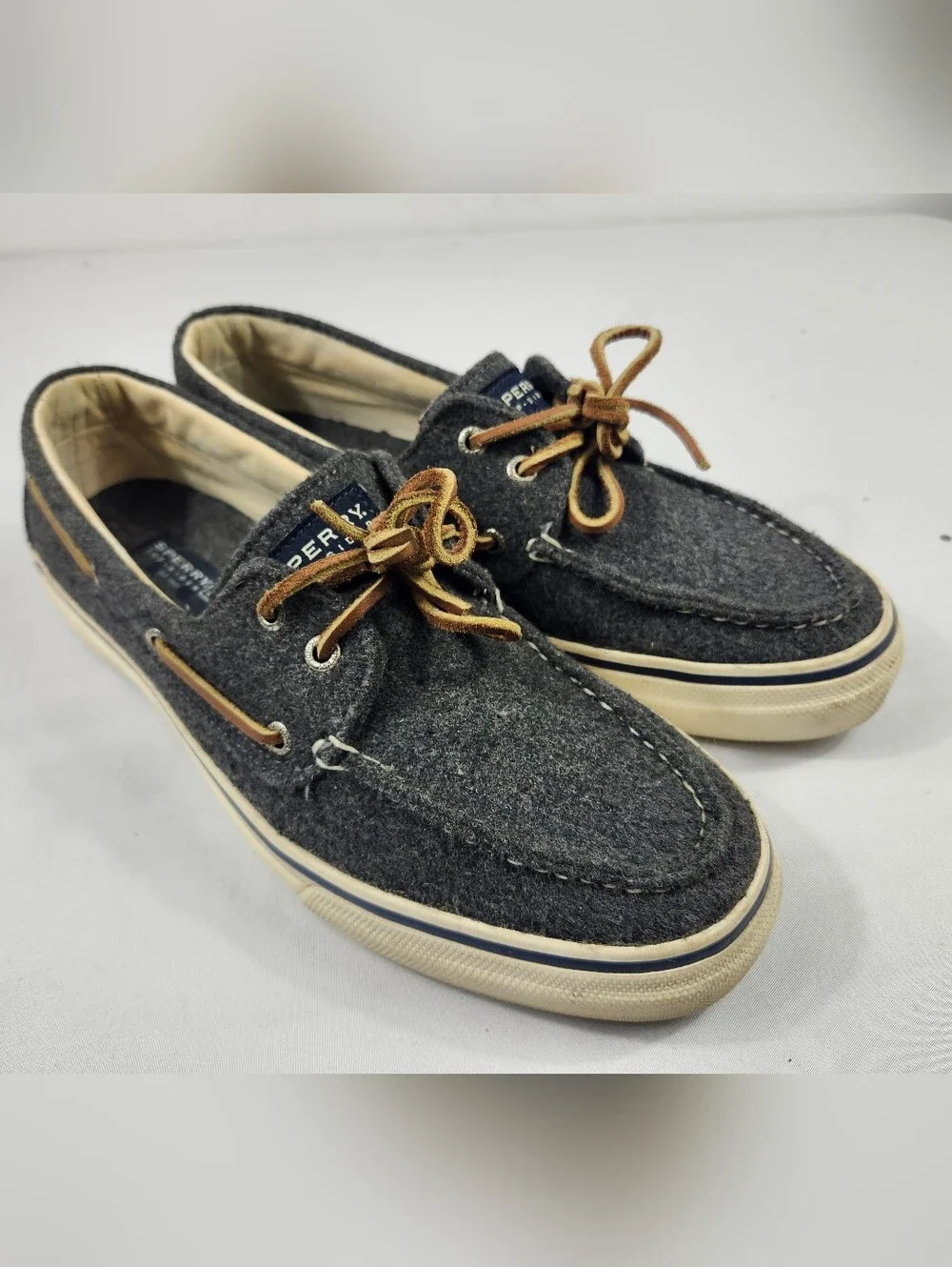 Sperry Men's 11.5 Charcoal Gray Wool Boat Shoes with Leather Laces